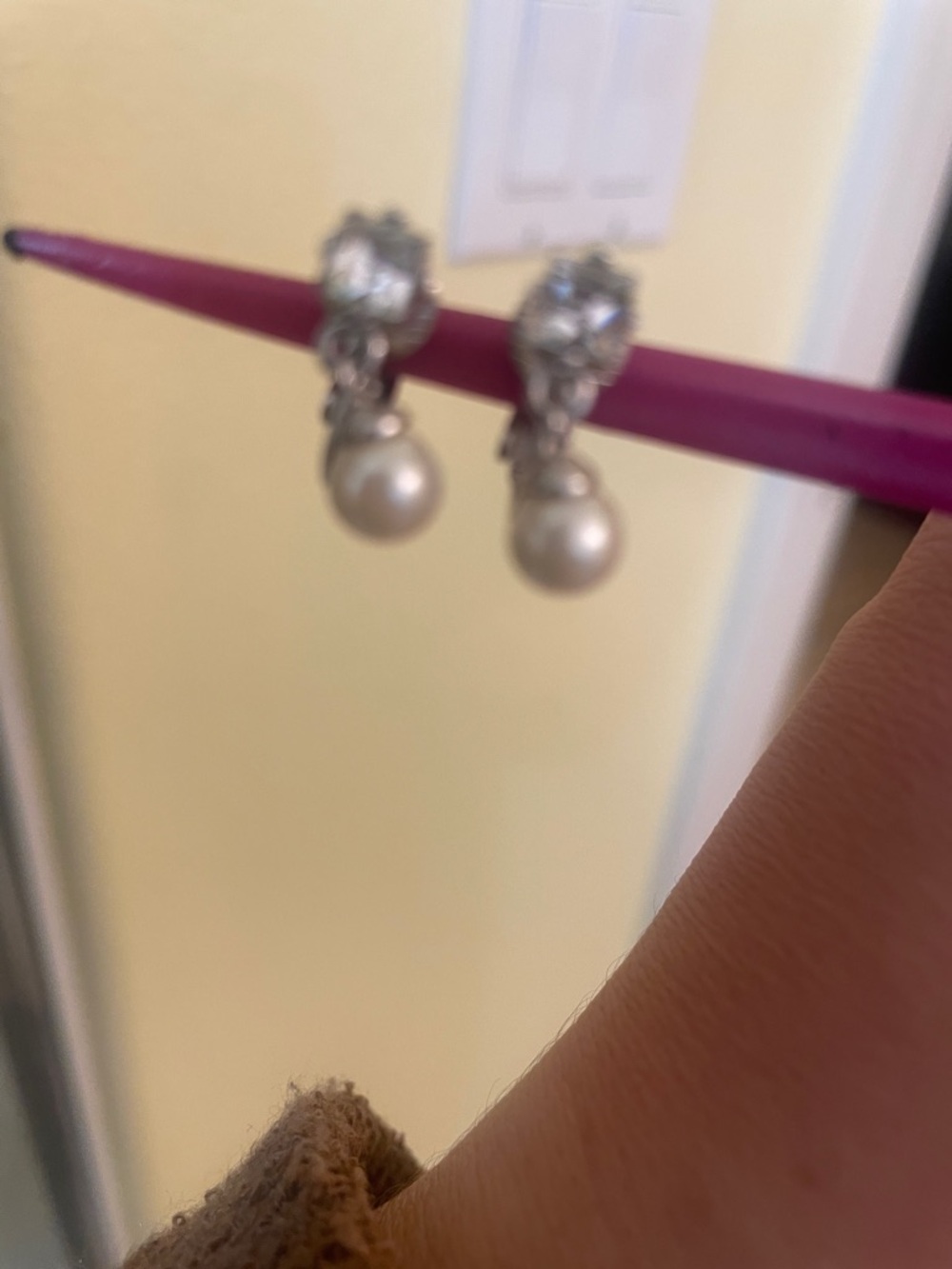 Nina Ricci Pearl and Crystal Earrings